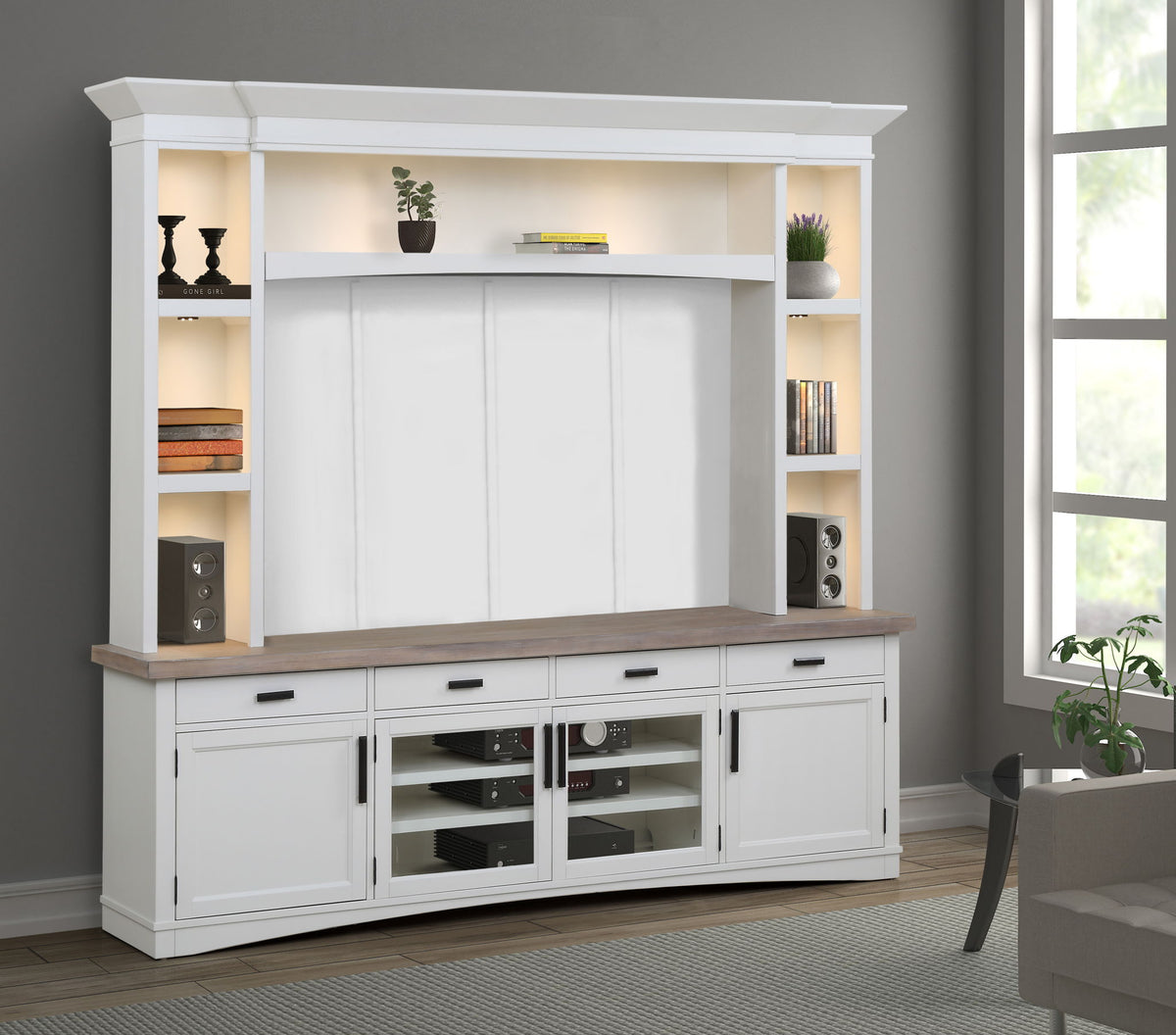 Americana Modern - TV Console with Hutch, Backpanel and LED Lights