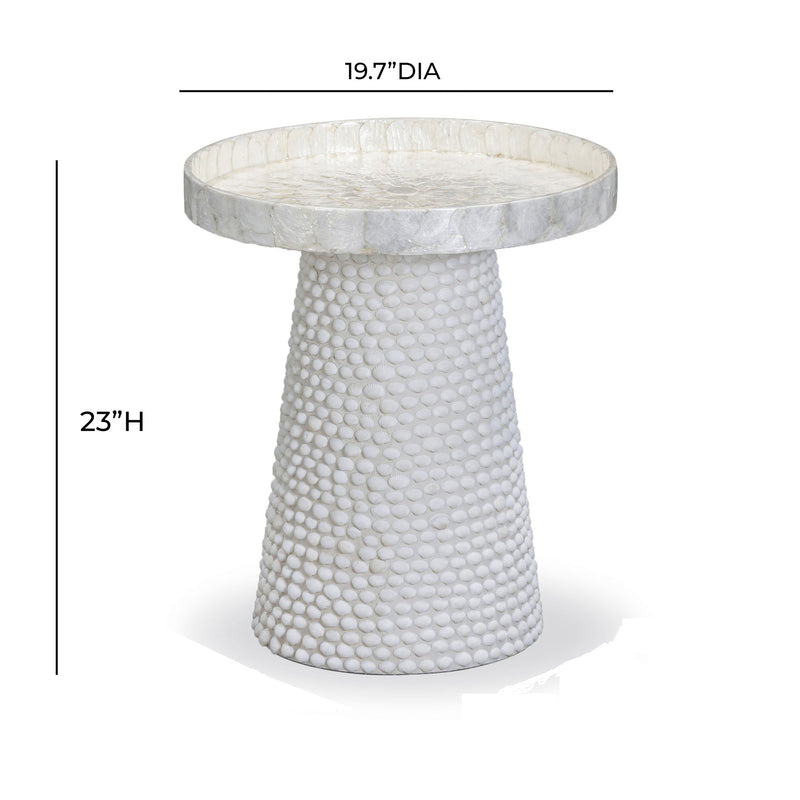 Coast - Seashell Round Side Table - Pearl White - R&R Furniture Gallery (Fountain Valley, CA)