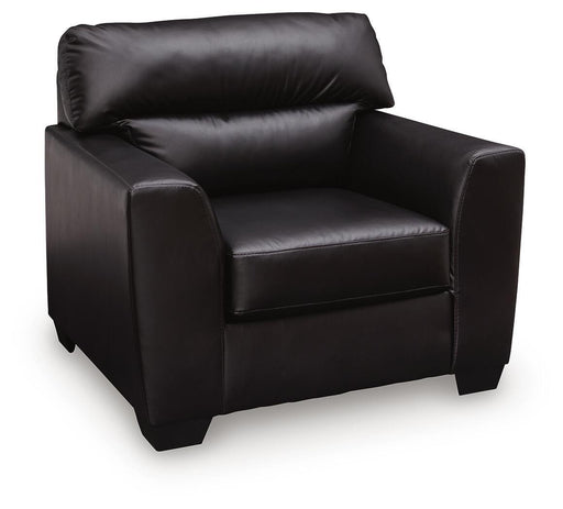 Midnight-colored Glennbre armchair by Signature Design Ashley, featuring plush upholstery and modern armchair design.