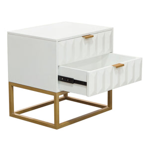 Spectrum 2-Drawer Solid Mango Wood Accent Table in White Finish w/ Gold Finished Iron Legs by Diamond Sofa