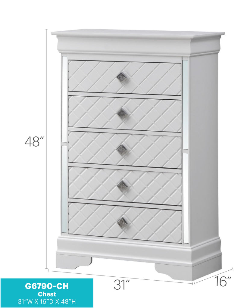 Silver Champagne Verona Accent Chest by Glory Furniture showing a stylish, modern wooden chest with silver and champagne finish.