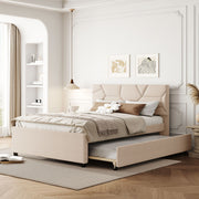 Upholstered Platform Bed With Brick Pattern Headboard And Twin Long Size Trundle - R&R Furniture Gallery (Fountain Valley, CA)