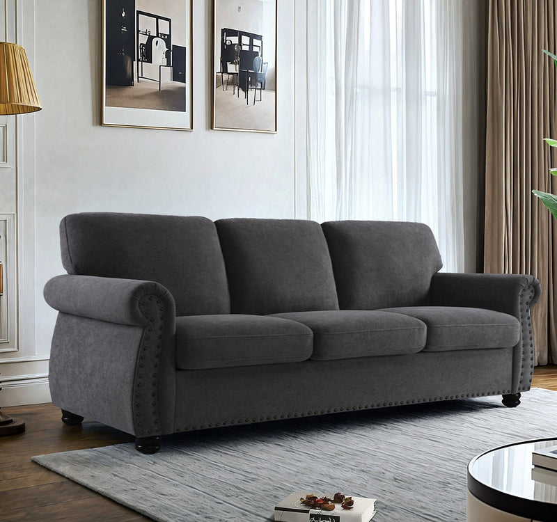 Soft Sofa, Upholstered 3 Seater Couch With High Density Foam, Loose Back Cushions And Turned Legs - R&R Furniture Gallery (Fountain Valley, CA)
