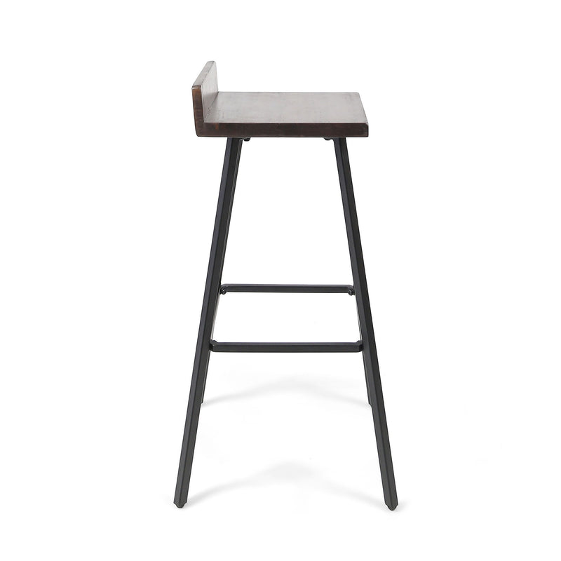 Outdoor Bar Stool With Low Backrests And Wood Seats (Set of 2) - Dark Brown / Black - R&R Furniture Gallery (Fountain Valley, CA)