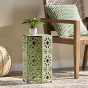 Noble House Eliana side table with a sleek, modern design featuring a wooden finish and sturdy metal legs.