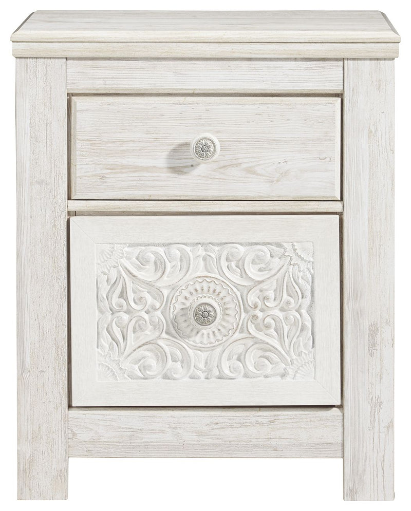 Paxberry - Two Drawer Night Stand - Whitewash - R&R Furniture Gallery (Fountain Valley, CA)