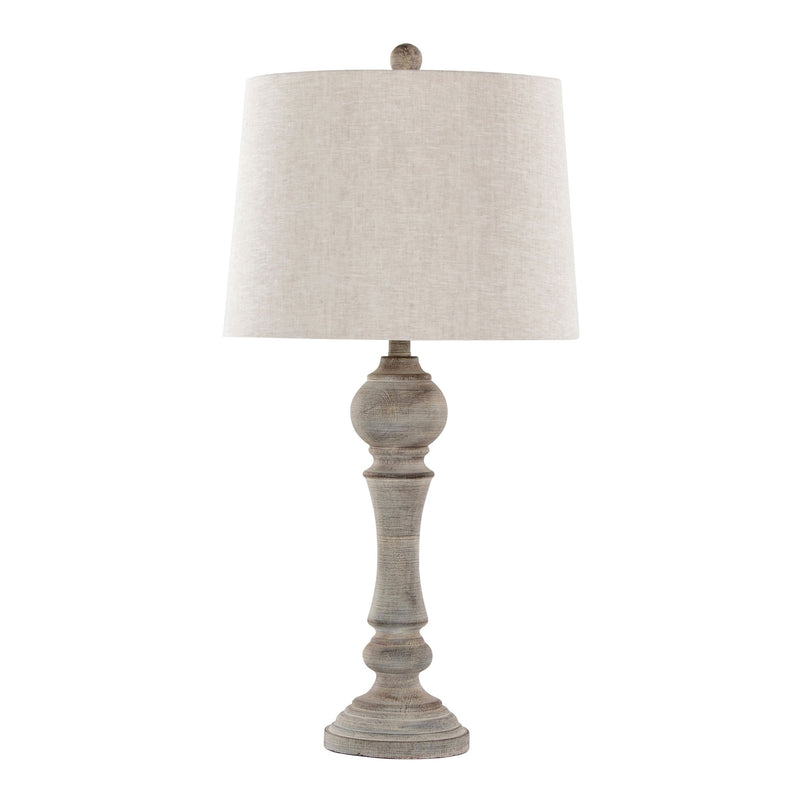Lumi Source Winston farmhouse poly table lamp set with two rustic-style lamps featuring neutral tones and textured bases.