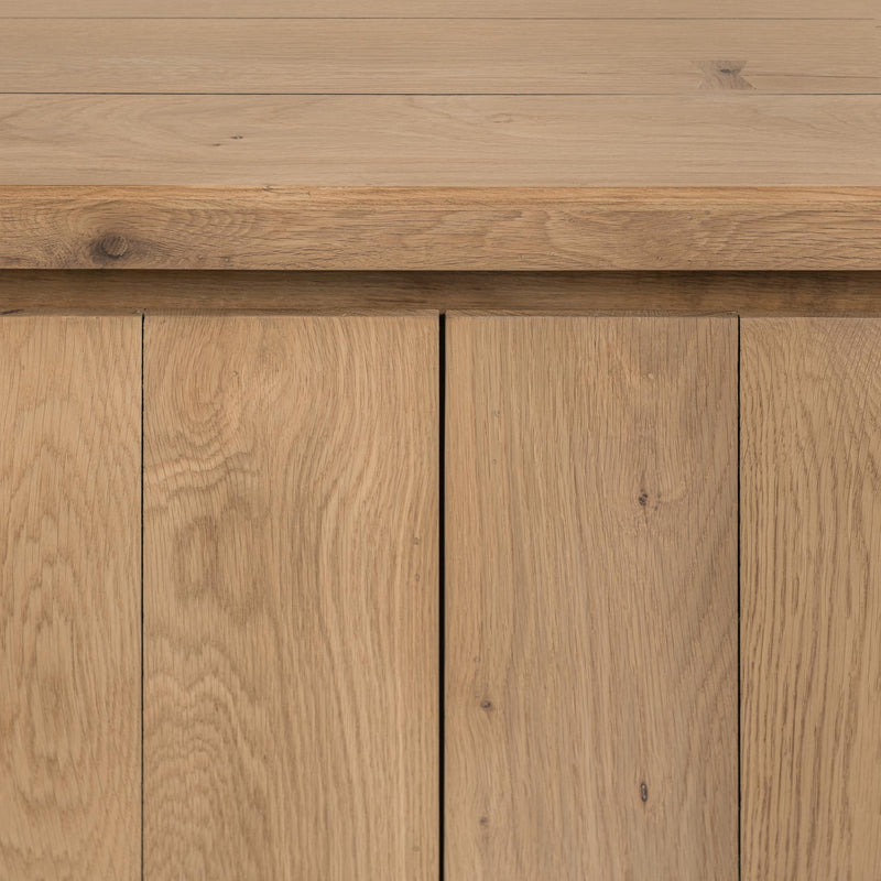 Classic Home Bristol 4-door buffet cabinet with wood finish and storage compartments, ideal for dining or living room decor.