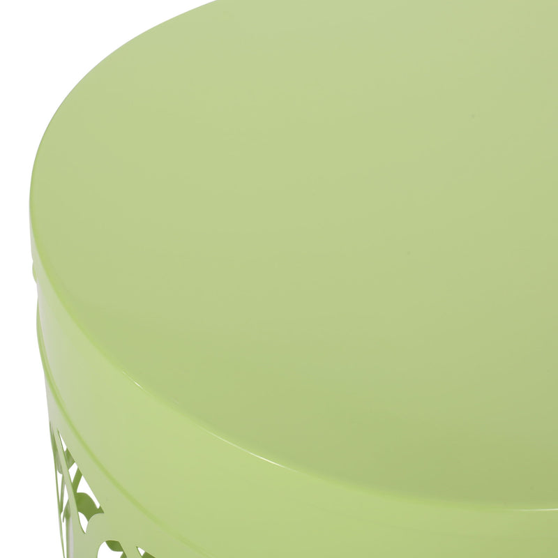 Large outdoor metal end table by Noble House with modern design, featuring a sturdy metal frame and sleek surface.