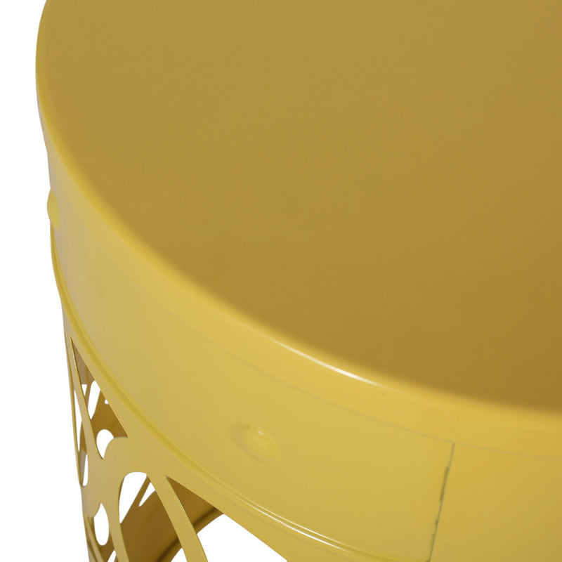 Large outdoor metal end table by Noble House with modern design, featuring a sleek, sturdy frame and spacious surface for outdoor use.