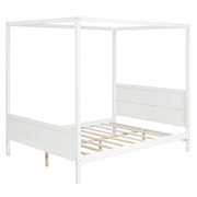 DreamHaus canopy platform bed with headboard, footboard, and slat support legs shown in the image.