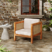Outdoor Club Chair With Rope Arm And Cushions - Beige / Teak - R&R Furniture Gallery (Fountain Valley, CA)