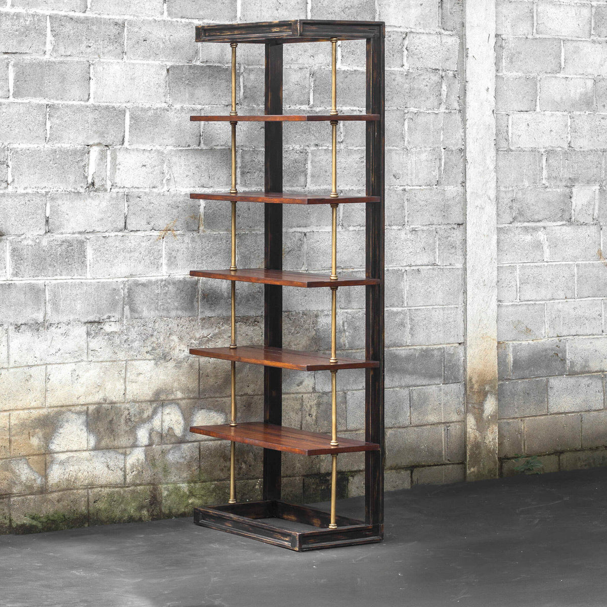 Hatcher - Etagere - Black / Brass / Woodtone