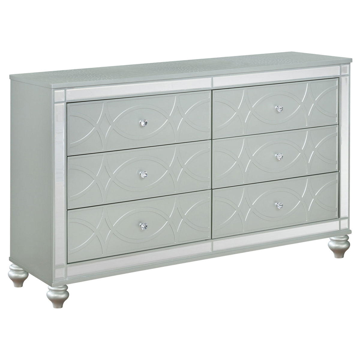 Arabesque - 4 Piece Queen Bedroom Set With LED Headboard - Silver