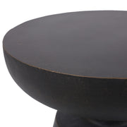 Outdoor lightweight concrete end table with half sphere copper top, featuring a modern design and sturdy construction.