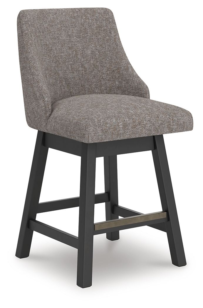 Neymorton - Upholstered Swivel Barstool (Set of 2) - Dark Grayish Brown - R&R Furniture Gallery (Fountain Valley, CA)