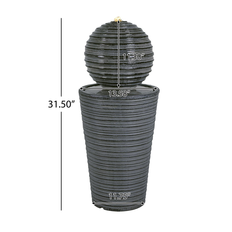 31.5" Tall Striped Column Fountain With LED Light Design For Outdoor Spaces - Gray - R&R Furniture Gallery (Fountain Valley, CA)