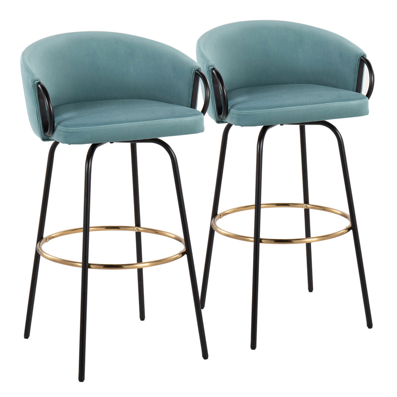 Lumi Source Claire contemporary glam barstools with footrests, set of 2, featuring sleek design and modern style.