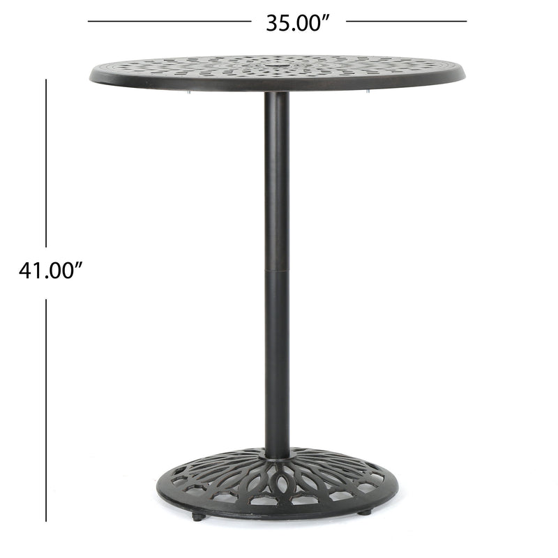 Elegant Cast Aluminum Round Bar Table With Romantic Filigree Design - Copper - R&R Furniture Gallery (Fountain Valley, CA)