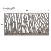 Uttermost Amadahy pearl silver metal wall art, abstract wall decor with intricate cutout patterns and a sleek modern design.