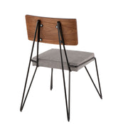 Pair of Lumi Source Loft Mid-Century Modern chairs in black, gray, and walnut with sleek wooden legs and curved backs.