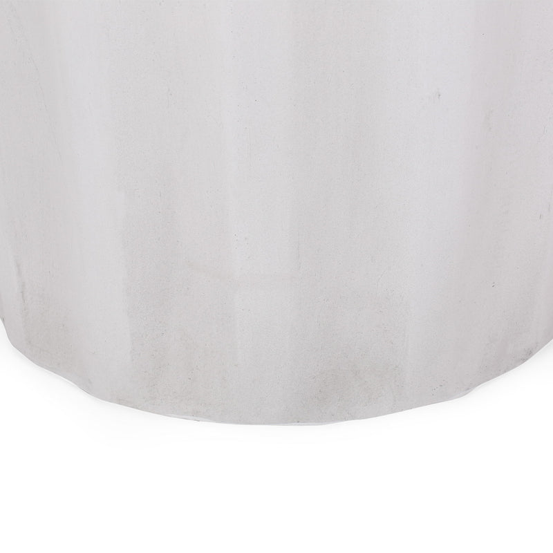 Antique white outdoor end table with soft wave edge by Noble House, showcasing a stylish, weather-resistant design for patio or garden use.