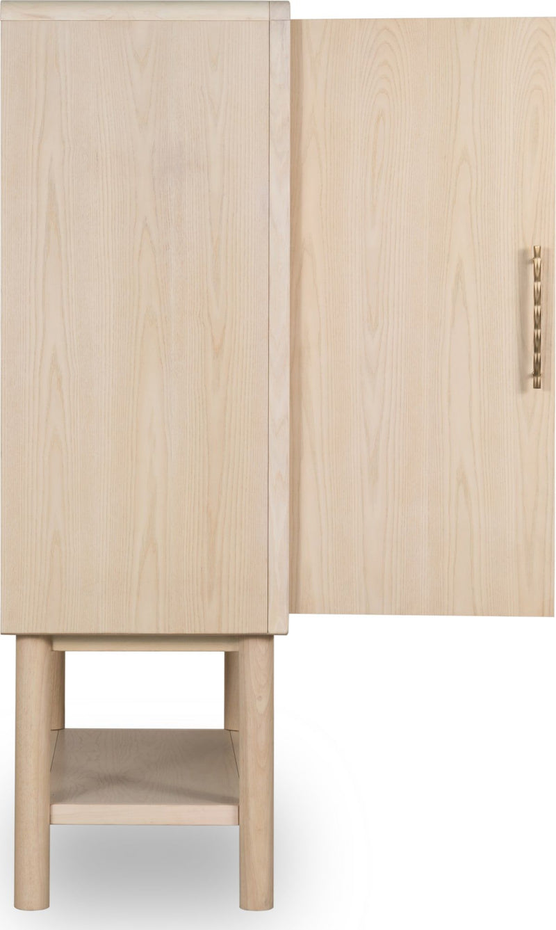 Zinnia Two Door Ash Wood Bar Cabinet in White Sand
