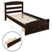 DreamHaus platform storage bed frame with built-in drawers, wood slat support, no box spring needed, in a modern bedroom setting.