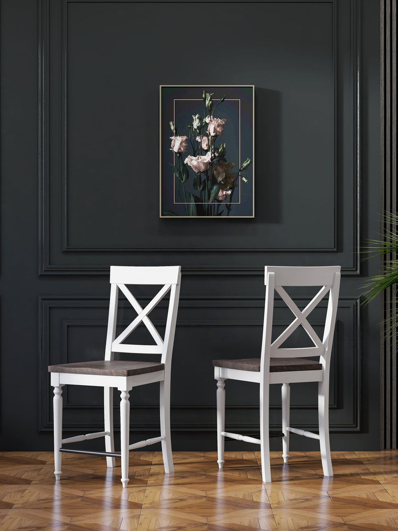 24" Tall Bar Stools (Set of 2) - Brown / White - R&R Furniture Gallery (Fountain Valley, CA)