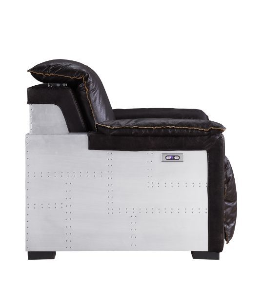 Misezon - Power Motion Recliner - Dark Top Grain Brown Leather & Aluminum - R&R Furniture Gallery (Fountain Valley, CA)