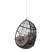 Noble House teardrop hanging chair with 8-foot chain, featuring a cozy fabric seat and sturdy suspension for indoor or outdoor use.