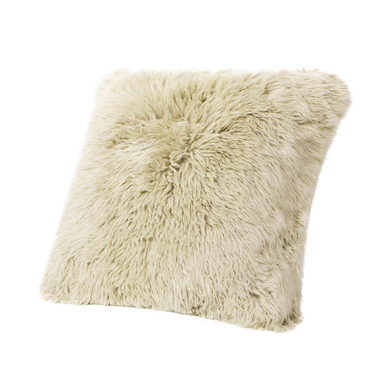 Astrid - Square New Zealand Sheepskin Accent Throw Pillow Cover With Feather Insert - Taupe / Natural - R&R Furniture Gallery (Fountain Valley, CA)