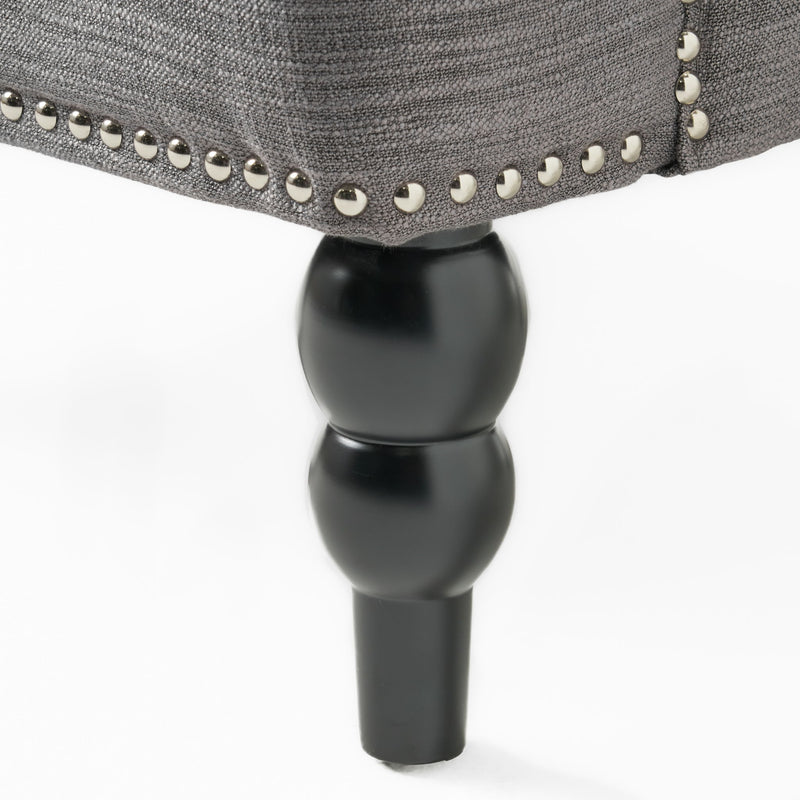 Noble House Harrison tufted club arm chair with button-tufted back and birch wood legs, stylish and comfortable seating.