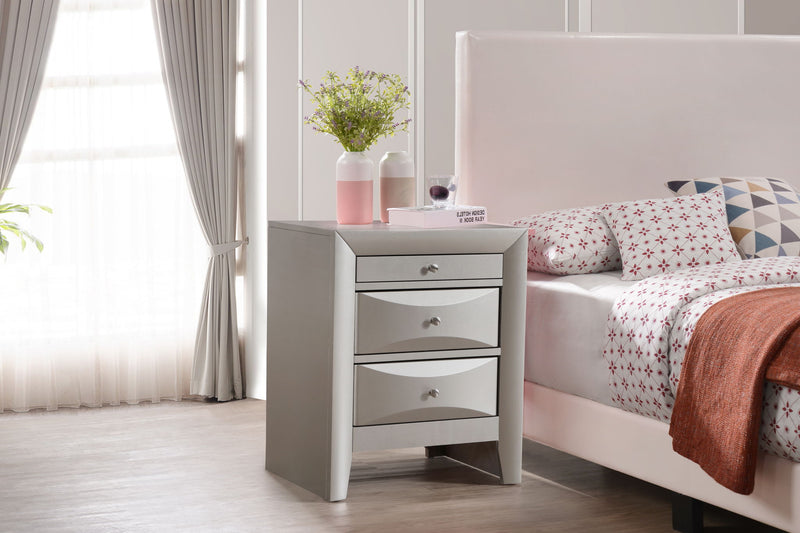 Modern design accent nightstand by Glory Furniture with sleek wood finish and minimalist style, perfect for bedroom decor.