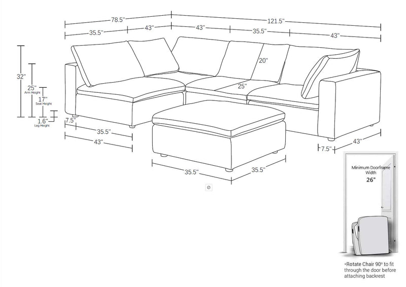 1100 - 5-Piece 3-Seat Sectional