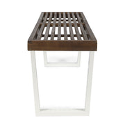 Noble House Intrinsic outdoor dining bench with slat top, weather-resistant wood seating for patio or garden use.
