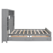 DreamHaus cabinet bed with integrated shelf, sockets, and twin long trundle, showcasing sleek wood finish and functional design.