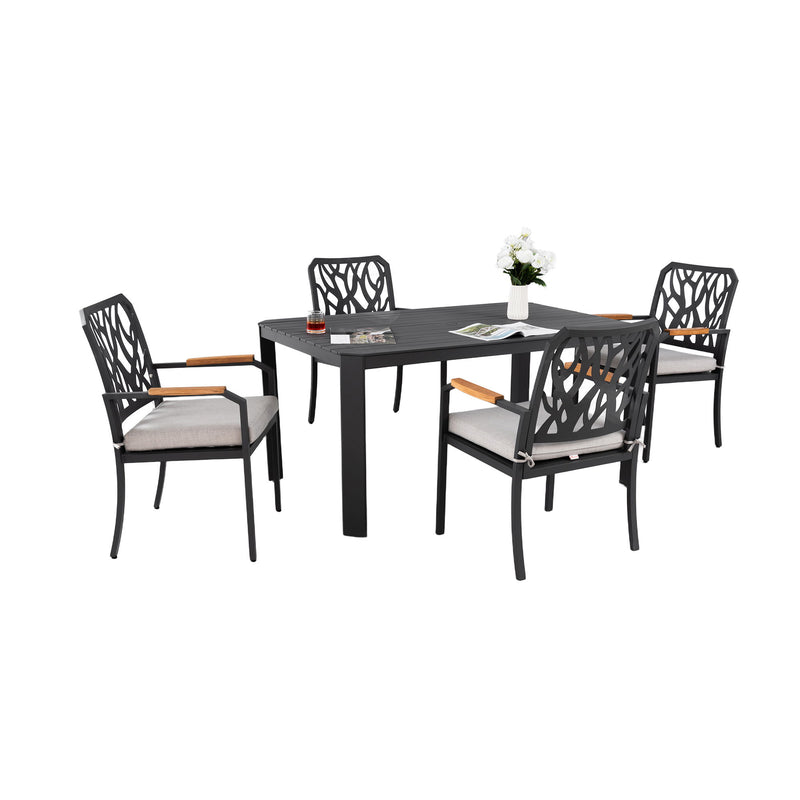 Outdoor Patio Furniture Dining Set With Sunbrella Fabric, Rectangular Table With Umbrella Hole - R&R Furniture Gallery (Fountain Valley, CA)