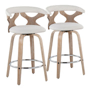 Set of two Lumi Source Gardenia mid-century modern counter stools with swivel, fixed height, stylish design, and comfortable seating.