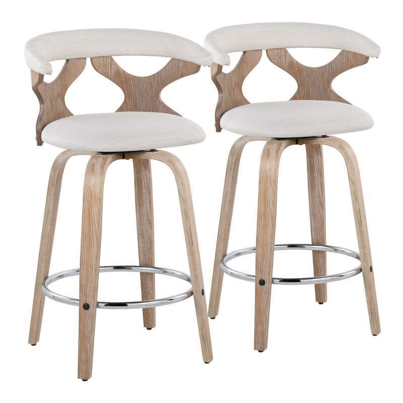 Set of two Lumi Source Gardenia mid-century modern counter stools with swivel, fixed height, stylish design, and comfortable seating.