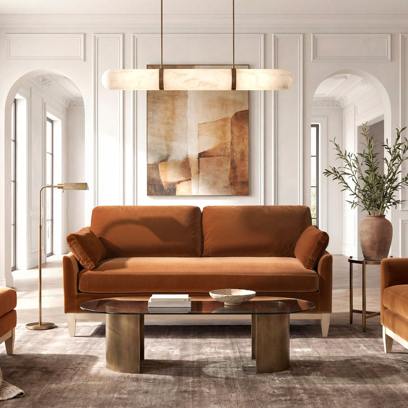 Jennifer Taylor Home Pasadena Modern Farmhouse Sofa in neutral fabric, showcasing a stylish stationary sofa with plush cushions.
