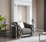 Gray Glory Furniture accent arm chair with plush upholstery and modern design, ideal for living rooms or bedrooms.