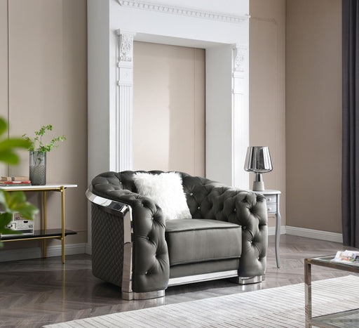 Gray Glory Furniture accent arm chair with plush upholstery and modern design, ideal for living rooms or bedrooms.