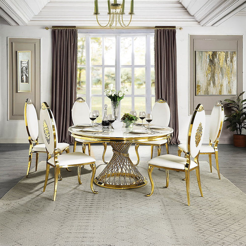 Fallon - Side Chair (Set of 2) - White Velvet & Mirrored Gold - R&R Furniture Gallery (Fountain Valley, CA)