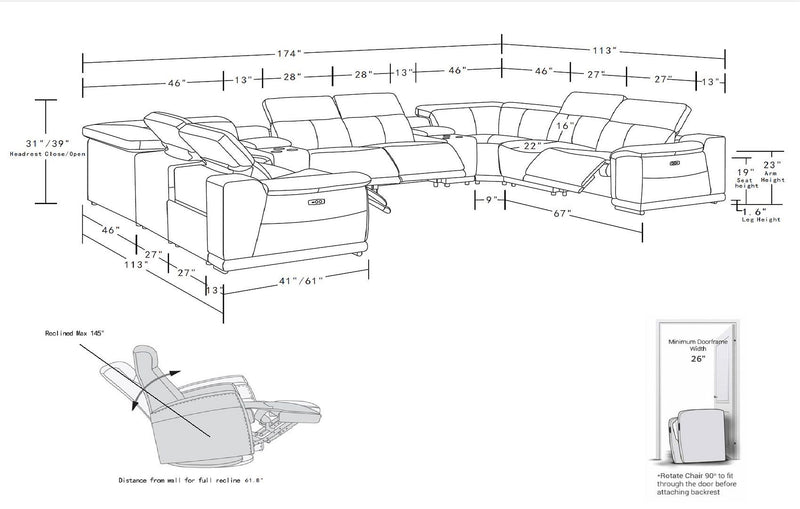 2679 - 10-Piece U-Shaped Power Reclining Sectional In Genuine Leather (4 Recliners)