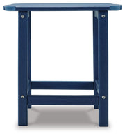 Signature Design by Ashley Sundown Treasure outdoor end table with a rustic wooden top and sturdy metal legs.