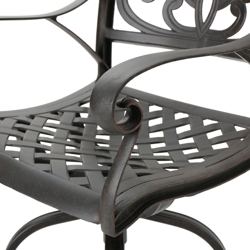 Outdoor Cast Aluminum Swivel Bar Stool With Scrolled Arms - Bronze - R&R Furniture Gallery (Fountain Valley, CA)