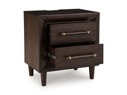 Dantenton - Two Drawer Night Stand - Merlot - R&R Furniture Gallery (Fountain Valley, CA)