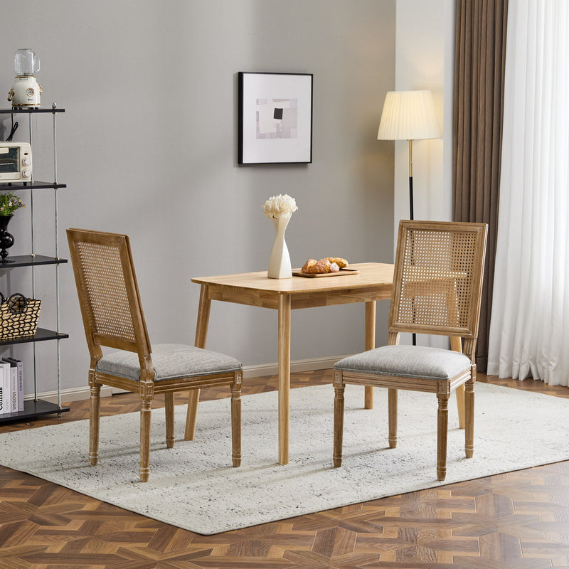 French Country Dining Chair With Rectangular Cane Backrest And Smooth Upholstered Seating - R&R Furniture Gallery (Fountain Valley, CA)