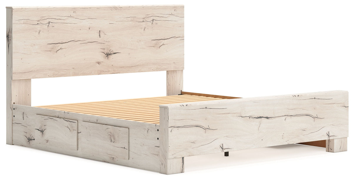 Signature Design by Ashley Lawroy panel storage bed with built-in drawers and modern wood finish for bedroom comfort.